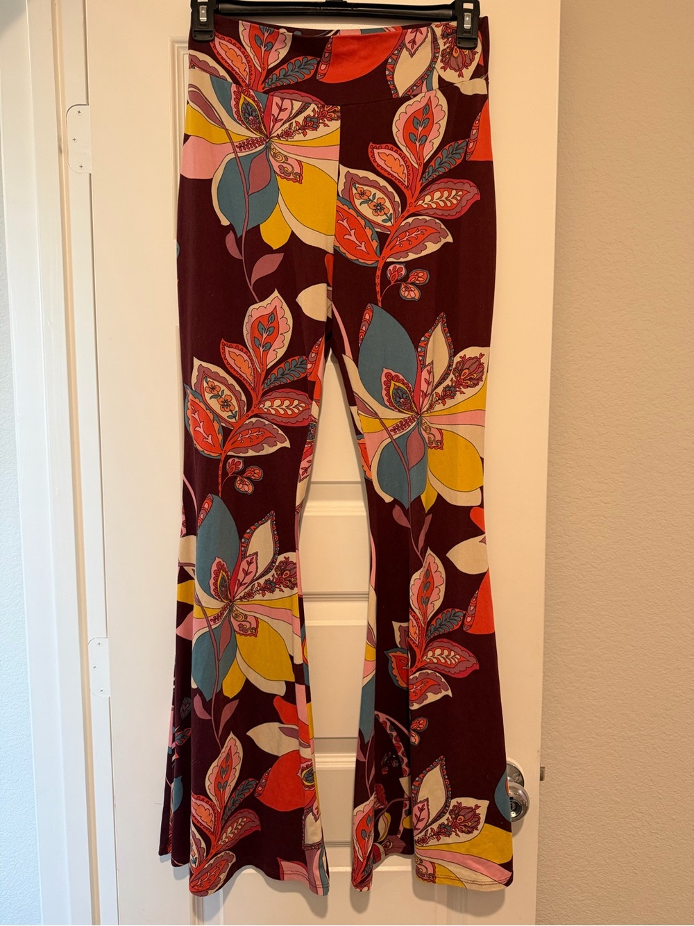 Turquoise Haven Medium Retro Floral Bell Bottom Flare Pants Boho